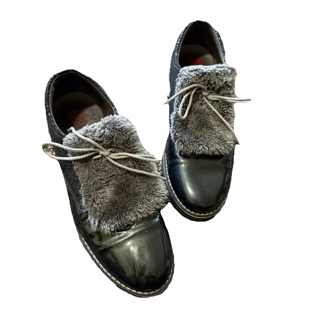 Blublonc Women's Heidi Chunky Penny Loafers‎ Shoes 39 Fur Trim Gray Snakeskin